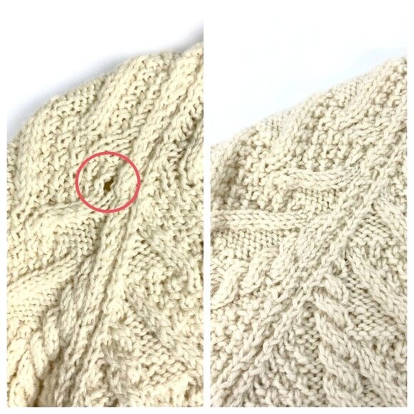 Vintage Carbery Cream Irish Wool Cable Knit Sweater Size Large Fisherman Chunky - Picture 5 of 5